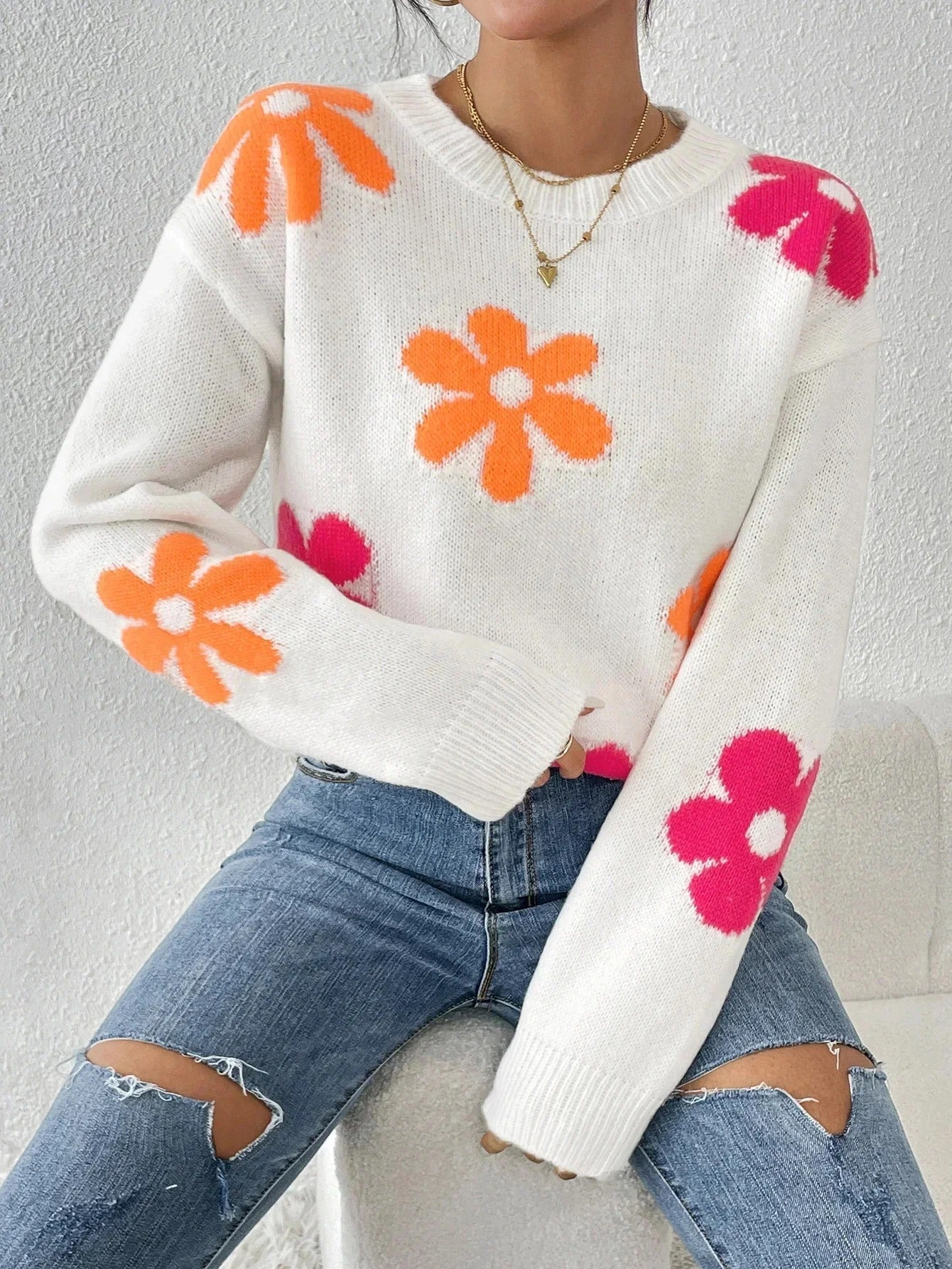 ModeGeist | Strickpullover mit Floralem Druck