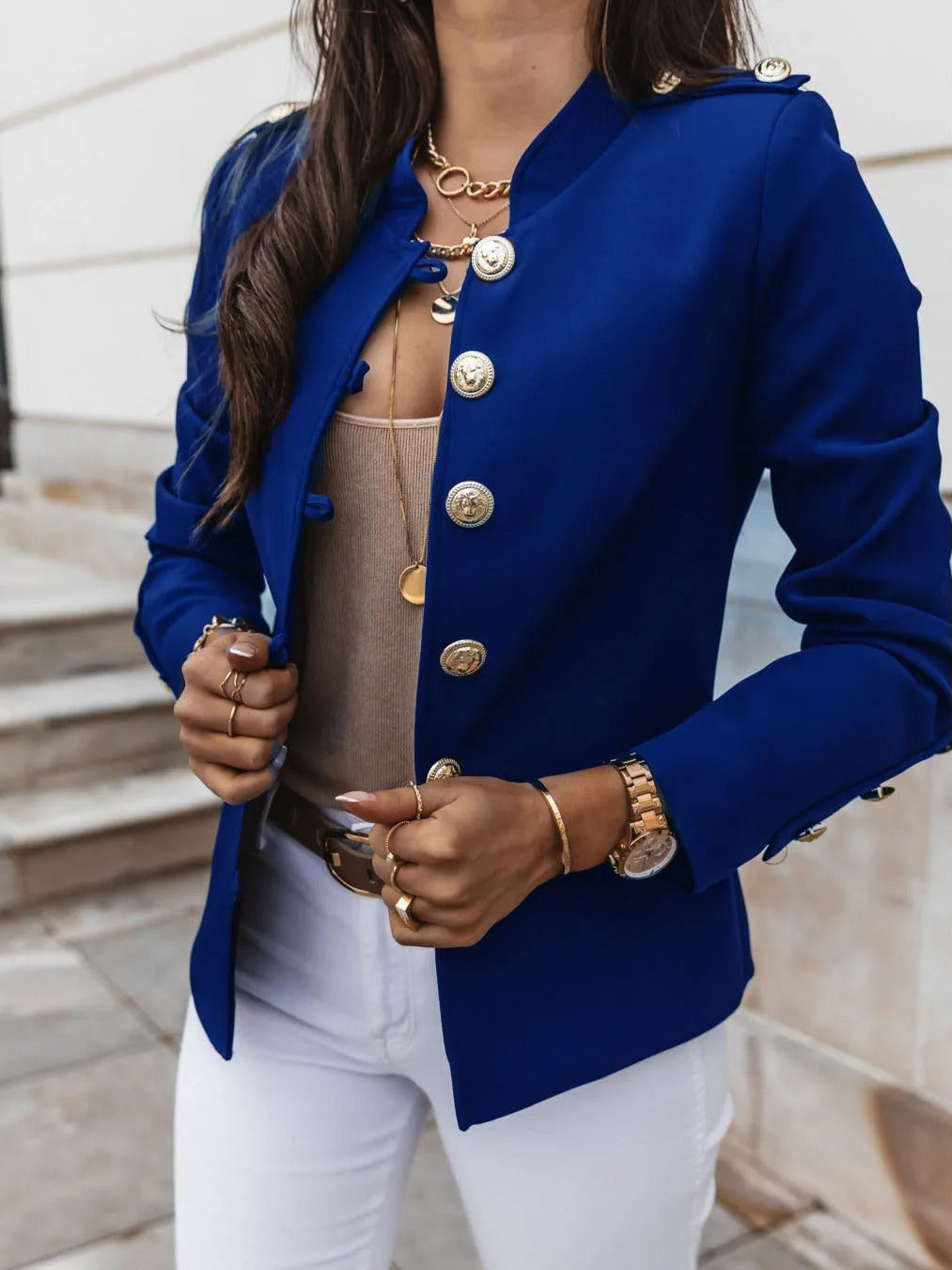 ModeGeist | Eleganter O Ausschnitt Blazerjacke mit Langen Ärmeln