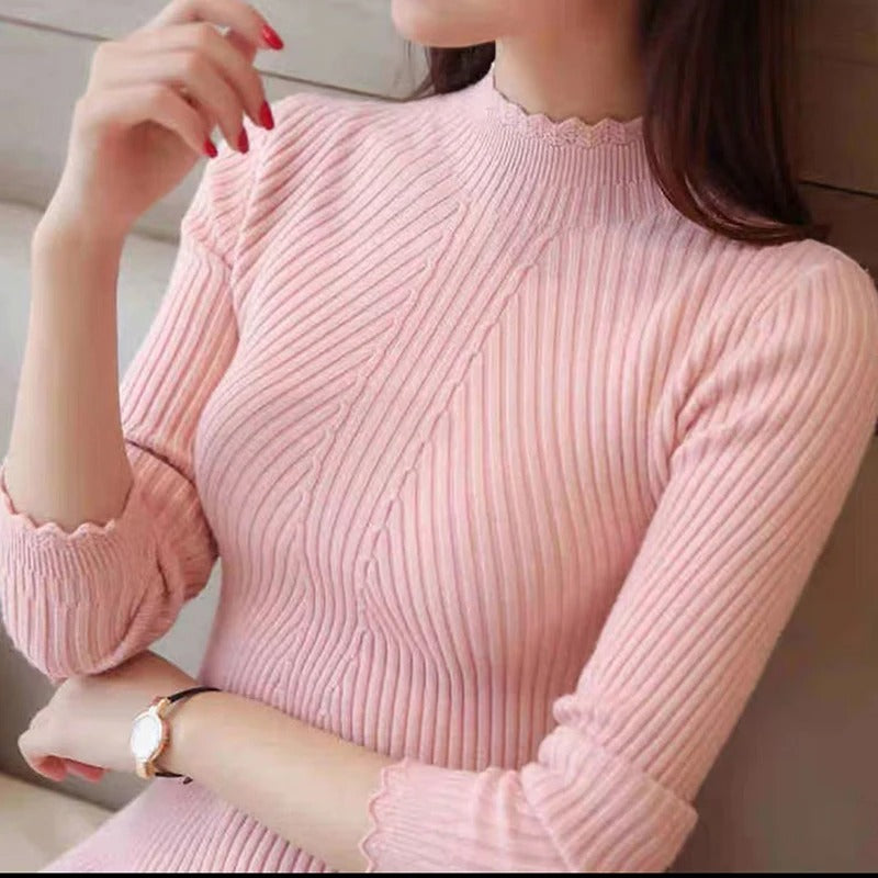 ModeGeist | Jumper - Damen Herbst Hoher Kragen Rippstrickpullover