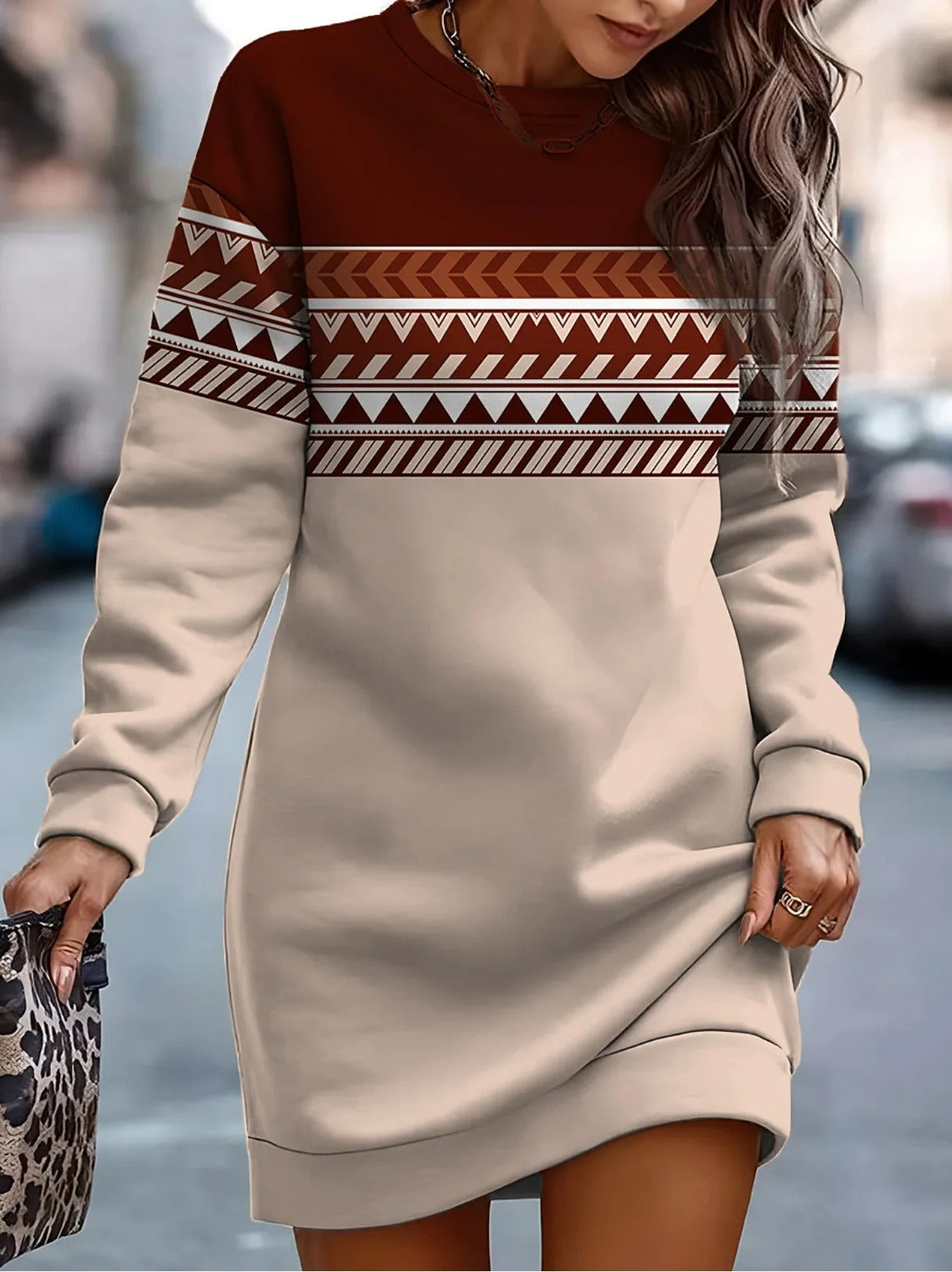 ModeGeist | Wintermode Druck O Hals Kleid