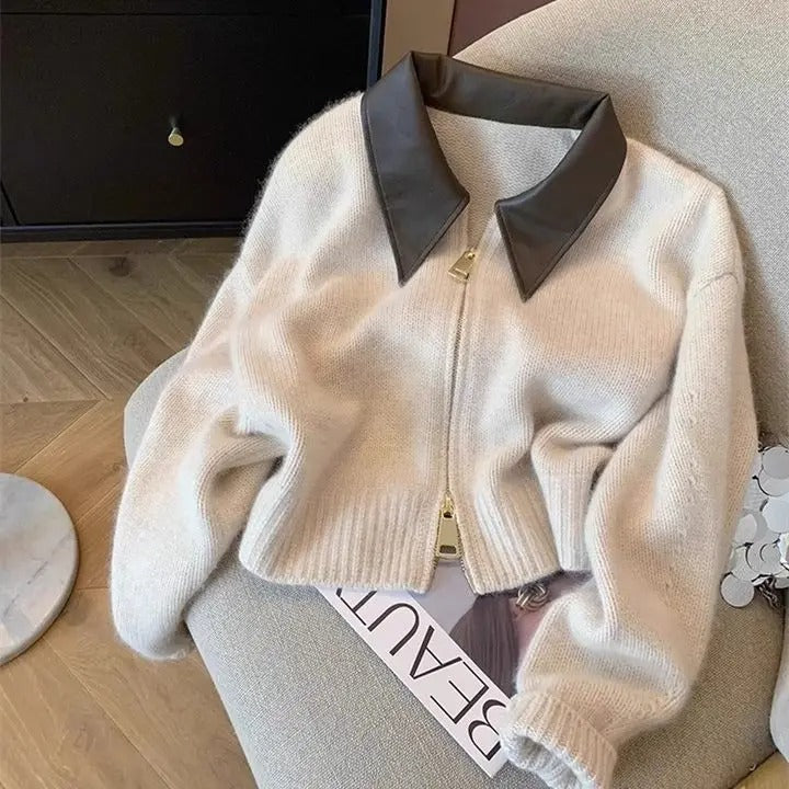 ModeGeist | Strickpullover mit Lederkragen