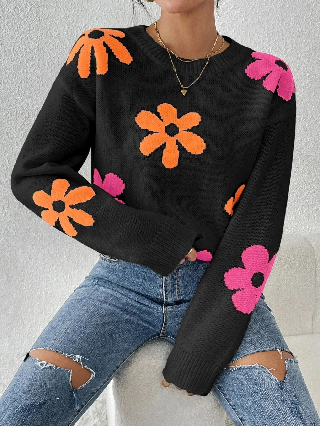 ModeGeist | Strickpullover mit Floralem Druck