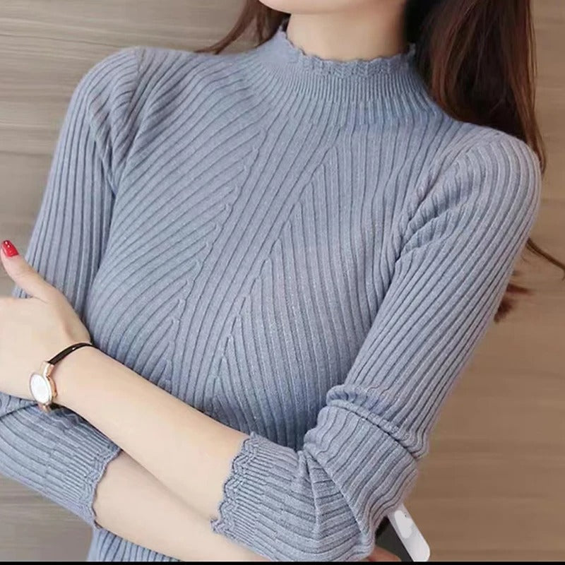 ModeGeist | Jumper - Damen Herbst Hoher Kragen Rippstrickpullover