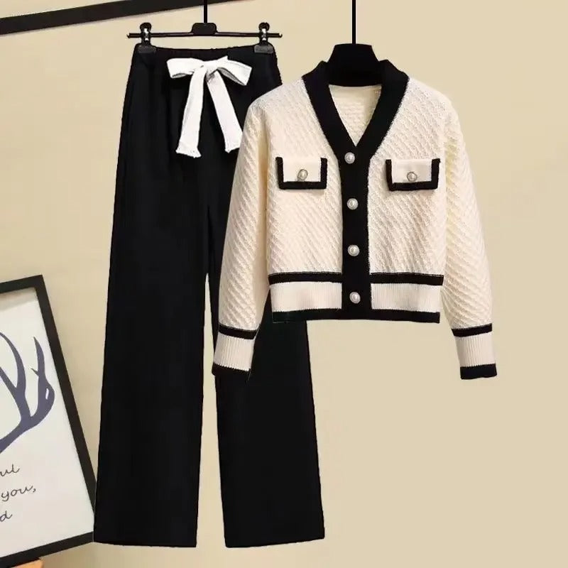 ModeGeist | Zweiteiliges Satz Aus Gestricktem Pullover und Weiten Hosen