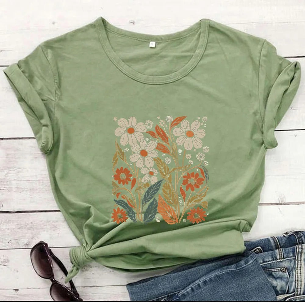 Arabella Damen Vintage Bluse mit Wildblumenmuster