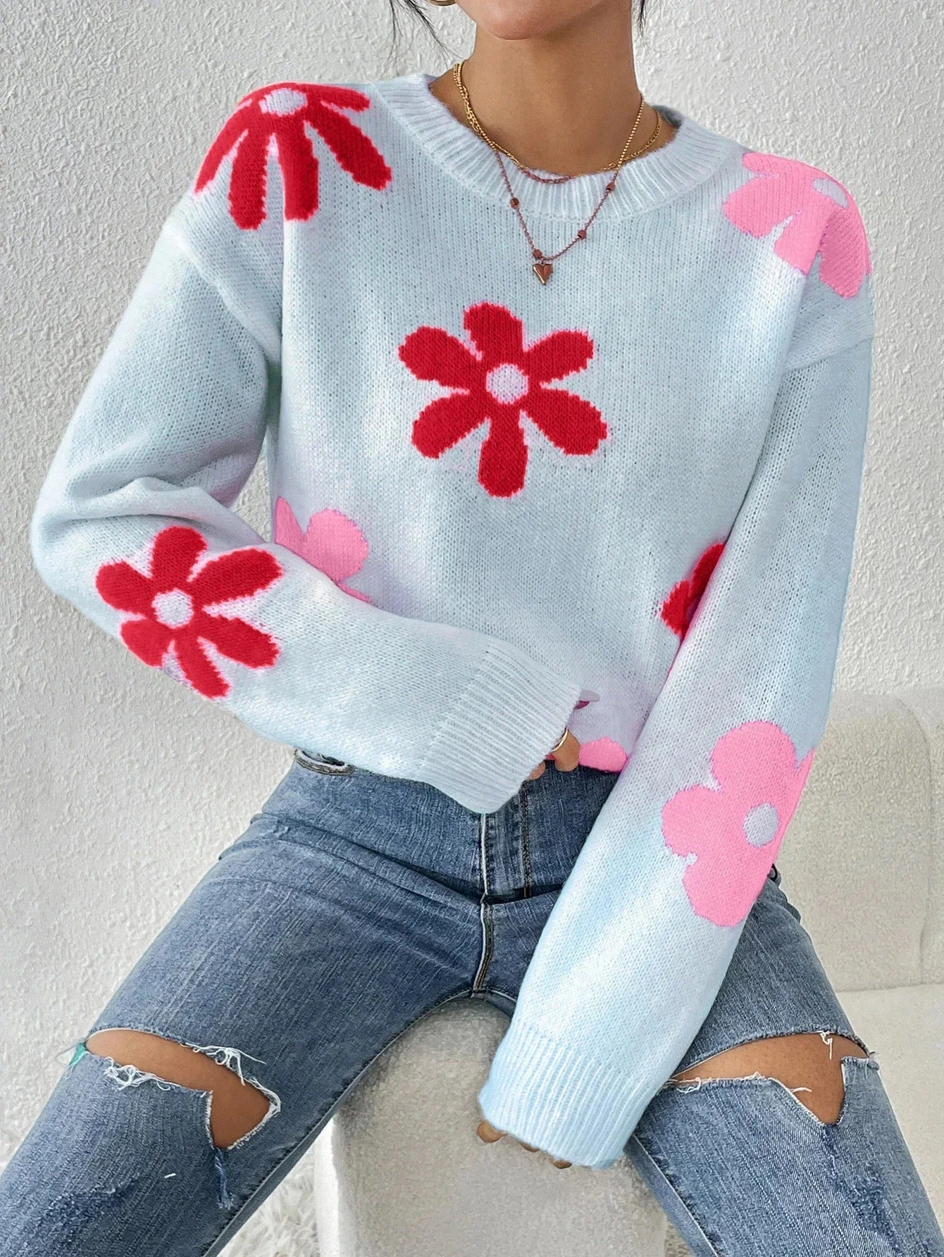 ModeGeist | Strickpullover mit Floralem Druck