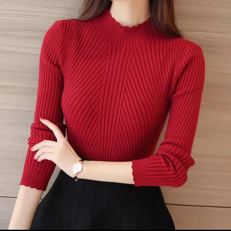 ModeGeist | Jumper - Damen Herbst Hoher Kragen Rippstrickpullover