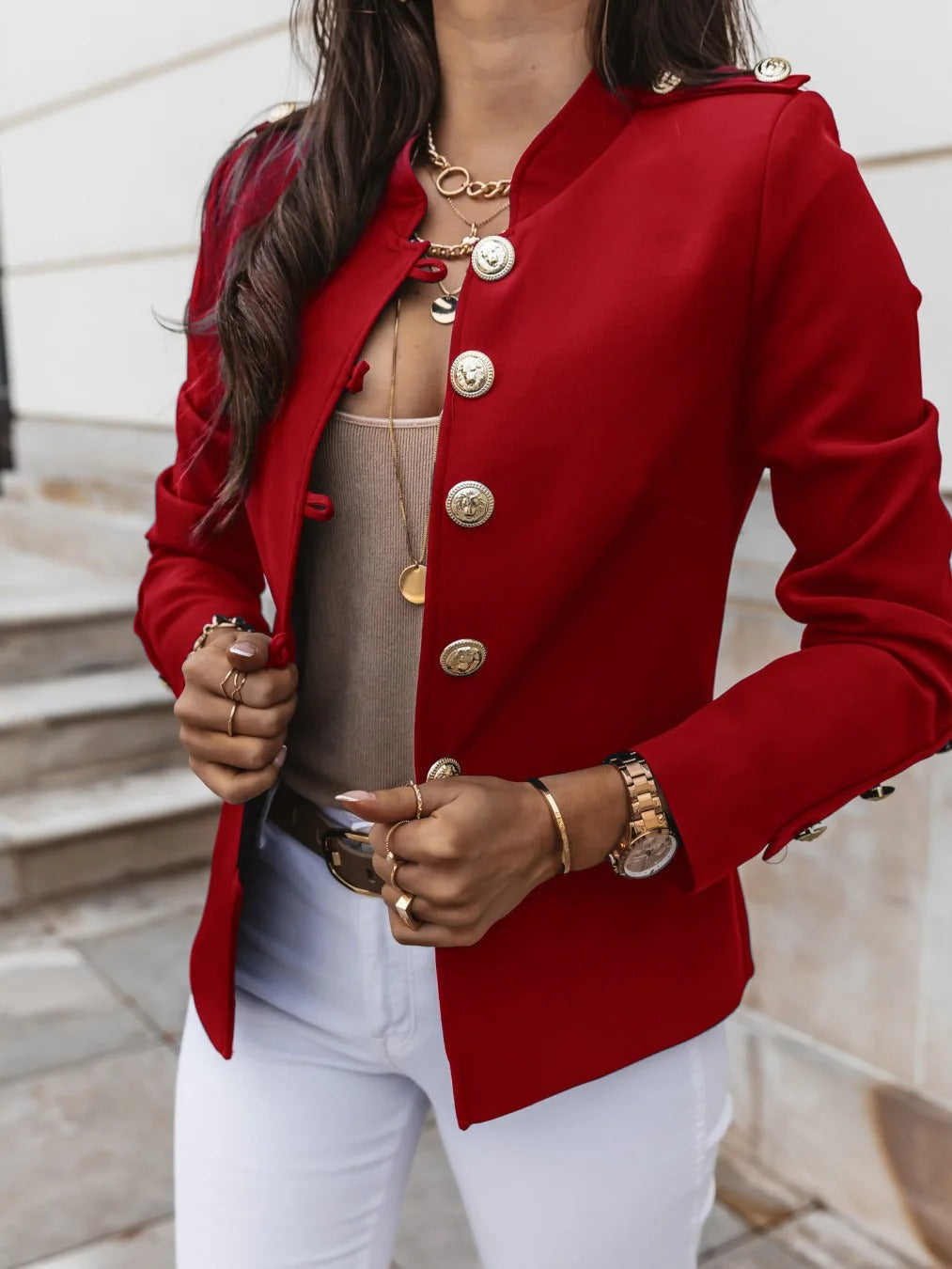 ModeGeist | Eleganter O Ausschnitt Blazerjacke mit Langen Ärmeln