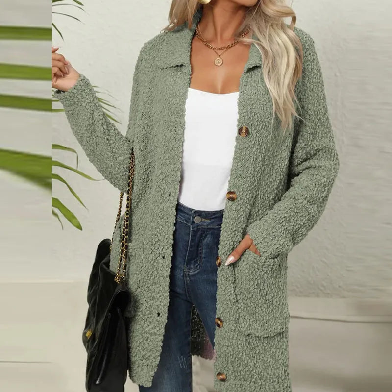 ModeGeist | Langes Strickgilet Aus Weichem Fleece-Stoff mit Taschen für Frauen