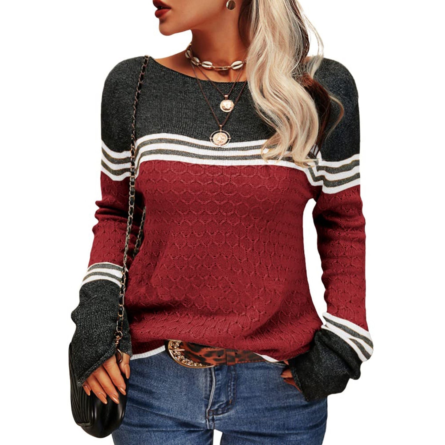 Cooler gestreifter Damen-Strickpullover