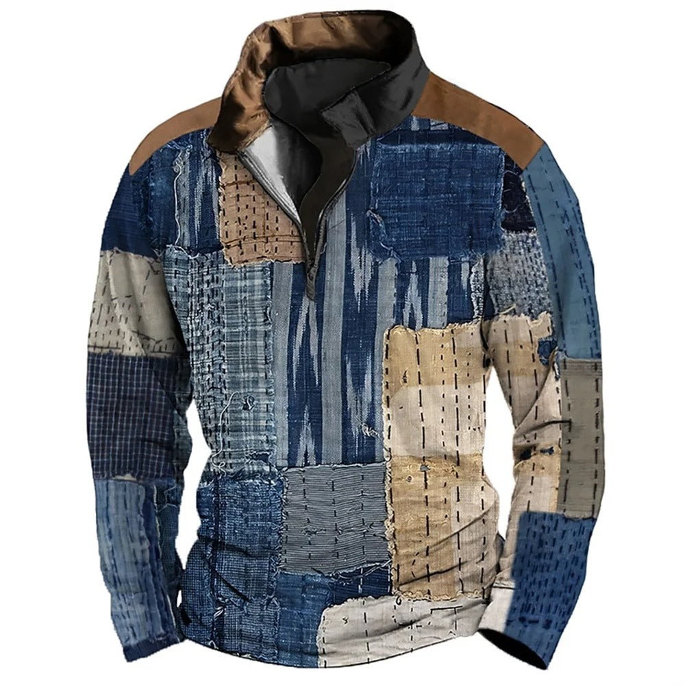 ModeGeist | Patchwork-design-jacke mit Reißverschluss Baumwolle Einzigartig und Mutig