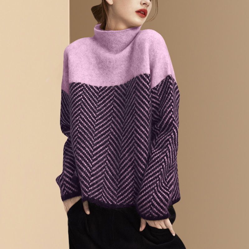 ModeGeist | Lässiger Gestreifter Strickpullover mit Langen Ärmeln