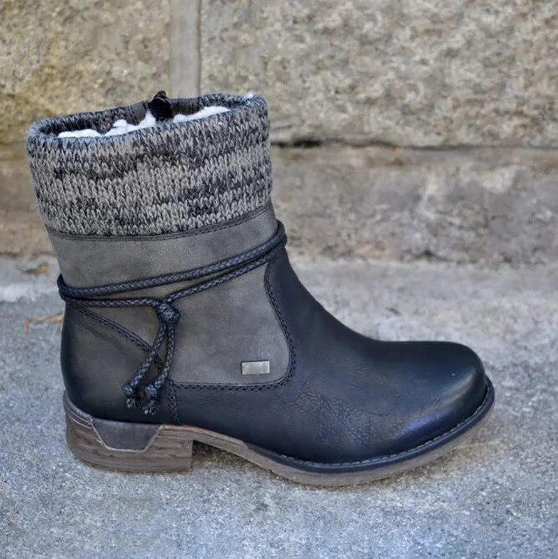 ModeGeist | Flache Retro-Stoff-Mund-Stiefel