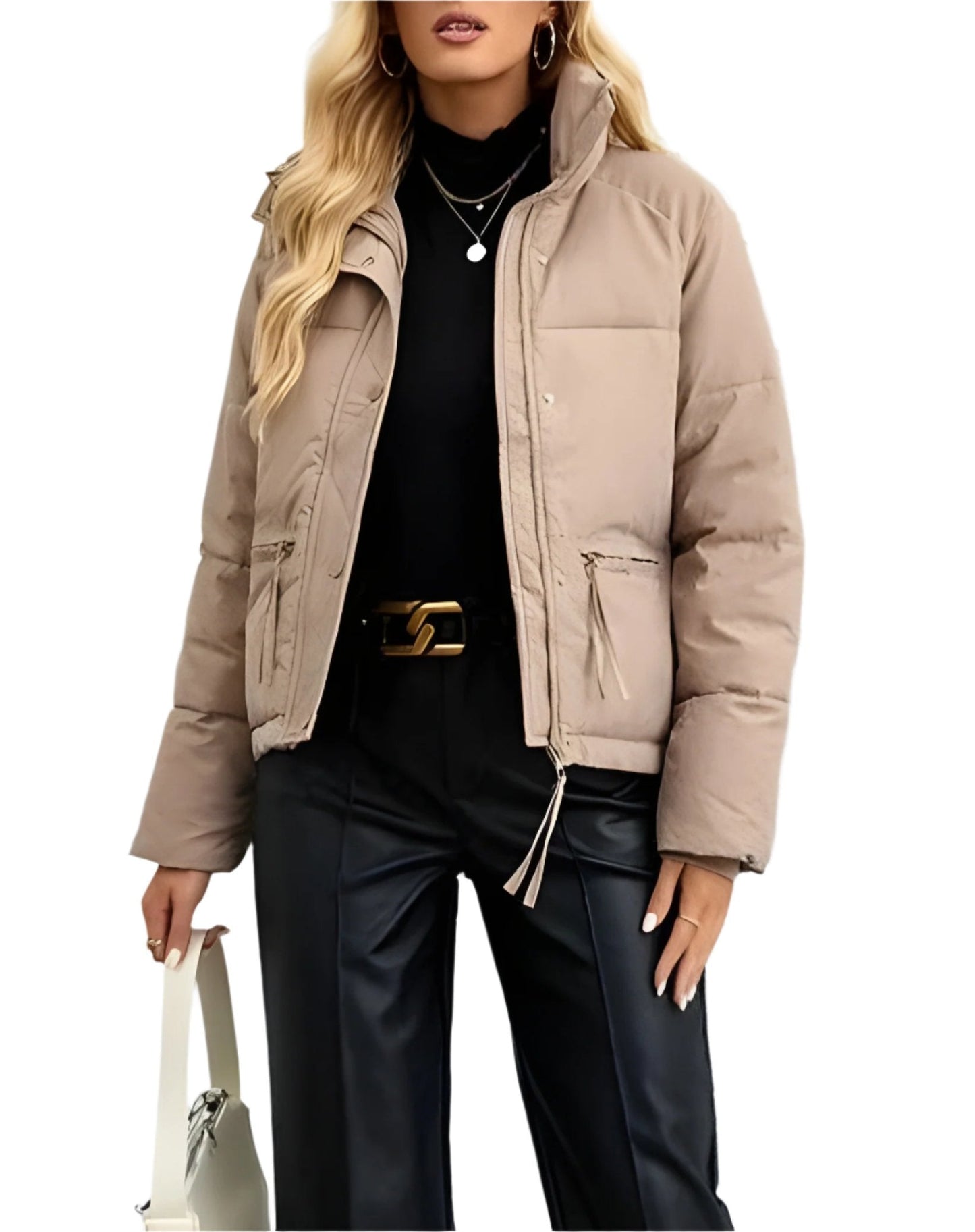 ModeGeist | Warme Damen Pufferjacke mit Reißverschluss und Hohem Kragen
