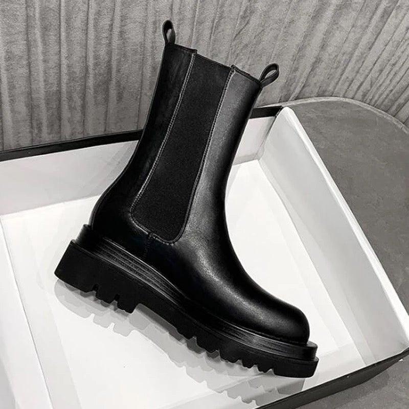 MODEGEIST Damen Klassische Stiefel Mittelhoher Schaft Robuste Sohle