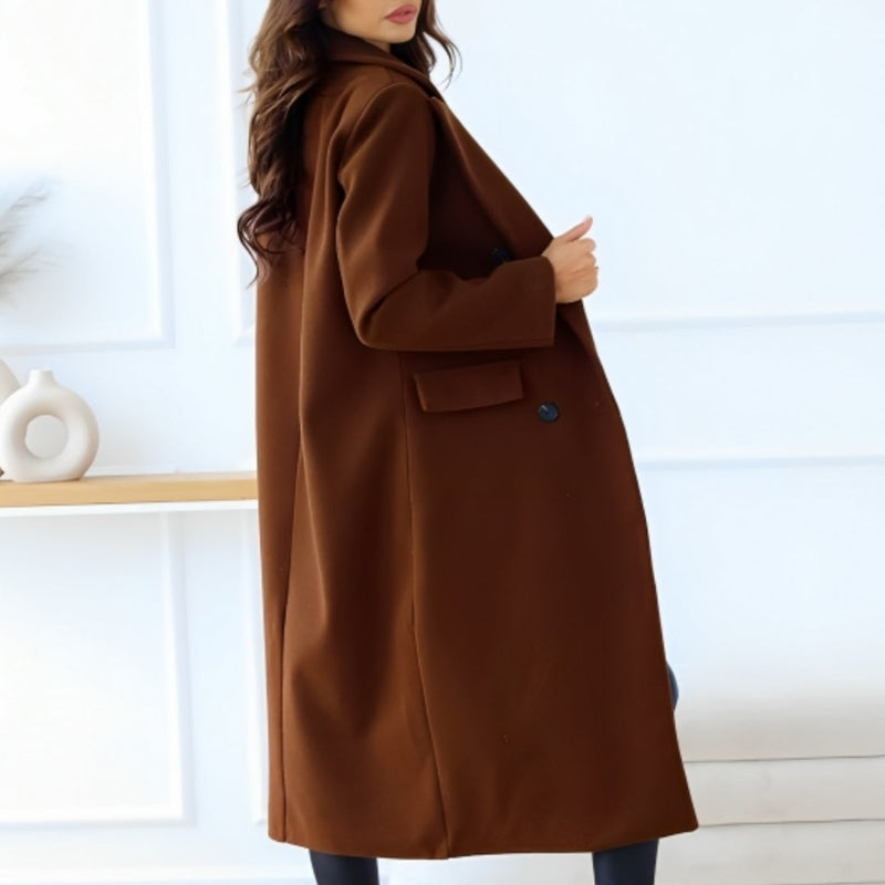 ModeGeist | für Frauen - Lange Doppelt Knöpfbare Wollmischung - Klassischer Schnitt mit Revers und Klapptaschen