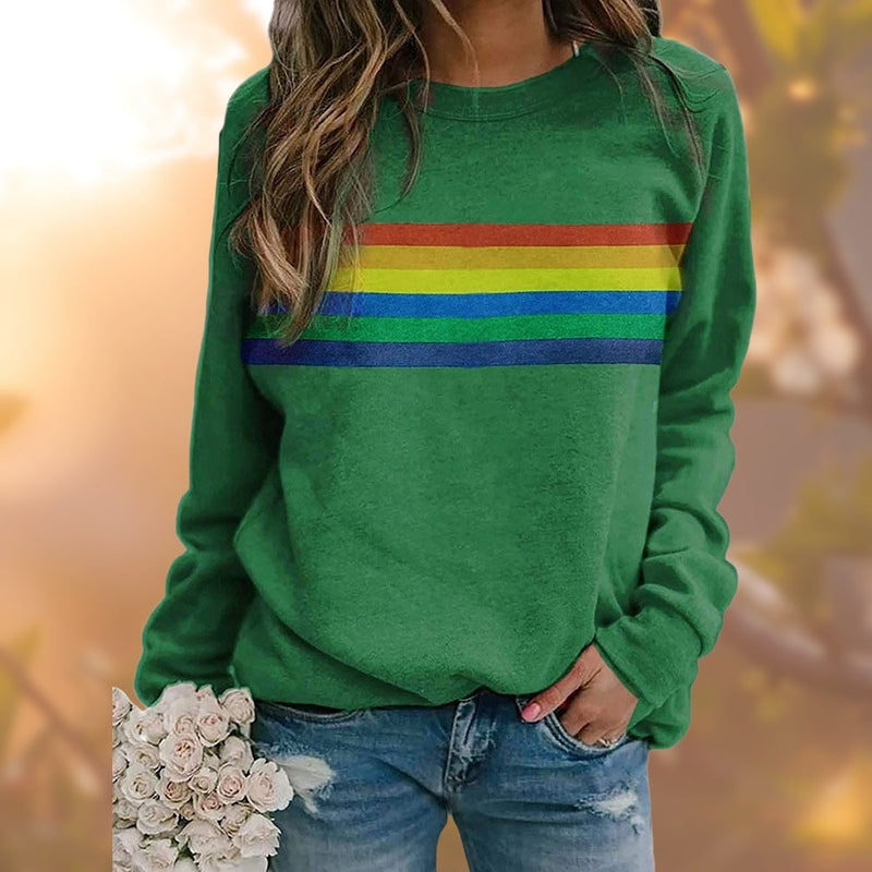 Lia Damenpullover: Bequemer Pullover mit Regenbogenmuster