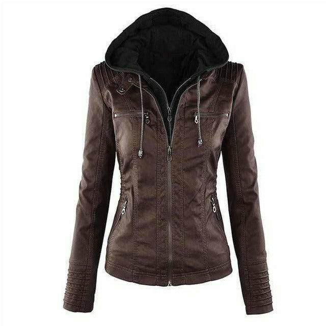 Elina Damen Kunstleder Kapuzenjacke
