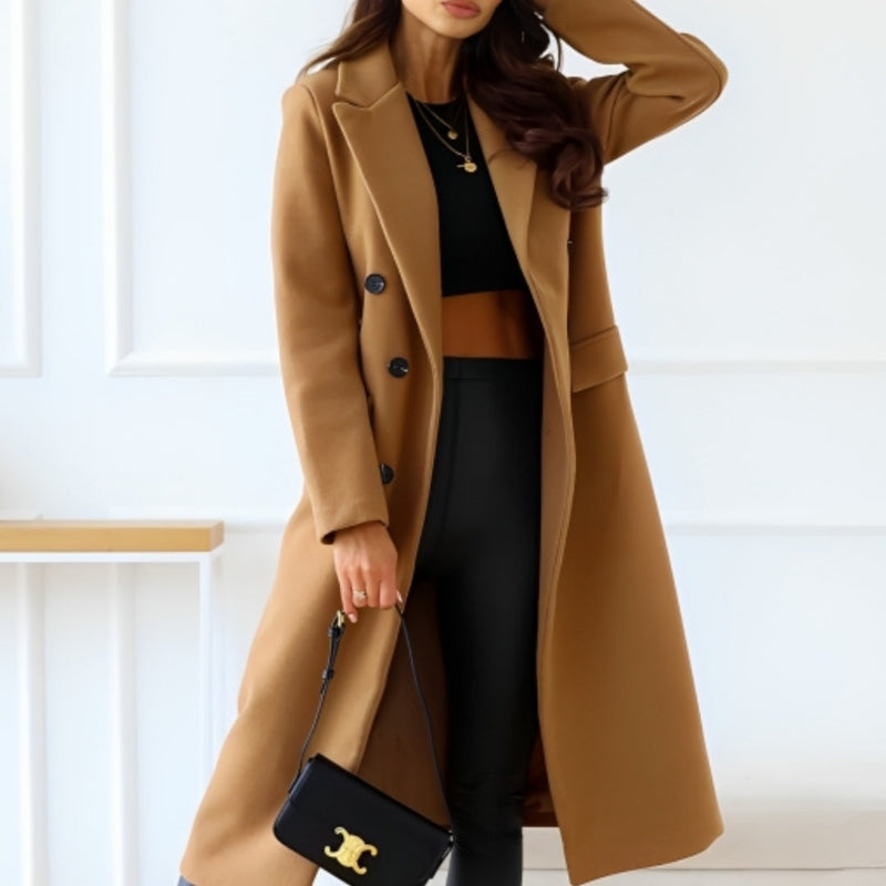 ModeGeist | für Frauen - Lange Doppelt Knöpfbare Wollmischung - Klassischer Schnitt mit Revers und Klapptaschen