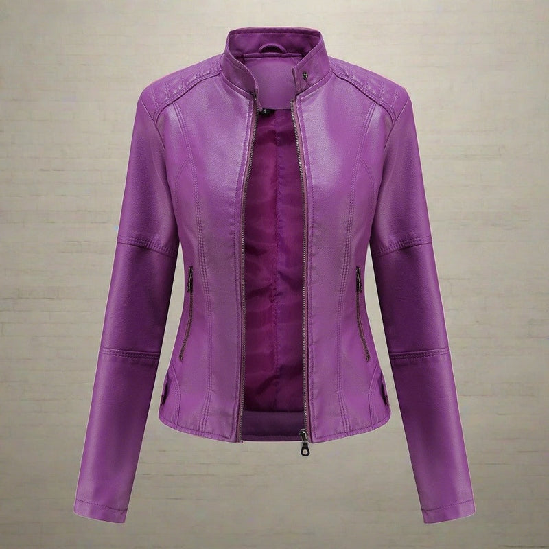 ModeGeist | Lederjacke - Slim Fit Biker Stil - Reißverschluss - Stehkragen - Lange Ärmel