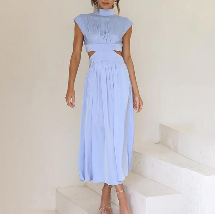 MODEGEIST Damen Midi-Kleid Neckholder Seitenschlitz Verstellbar