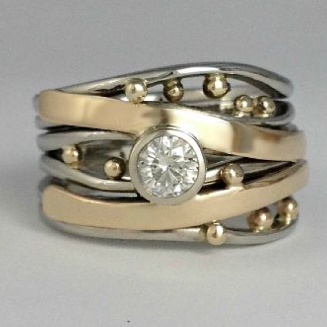 MODEGEIST Damen Vintage-Ring Gold Zirkonia Intarsien
