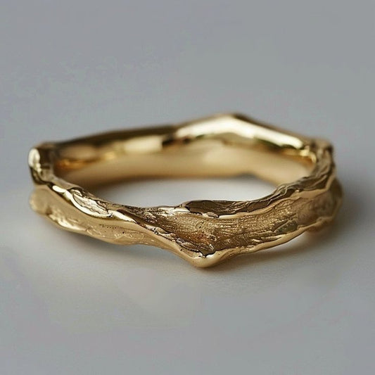 MODEGEIST Damen Ring Vintage Gehämmert Gold