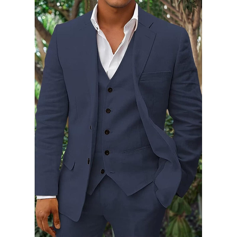 Herren-Anzug aus Leinen: Blazer, Weste und Hose (3-teilig)