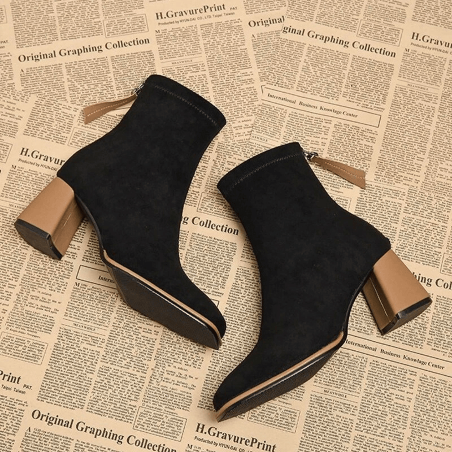 MODEGEIST Damen Ankle-Boots Reißverschluss Robuste Sohle Stiefeletten