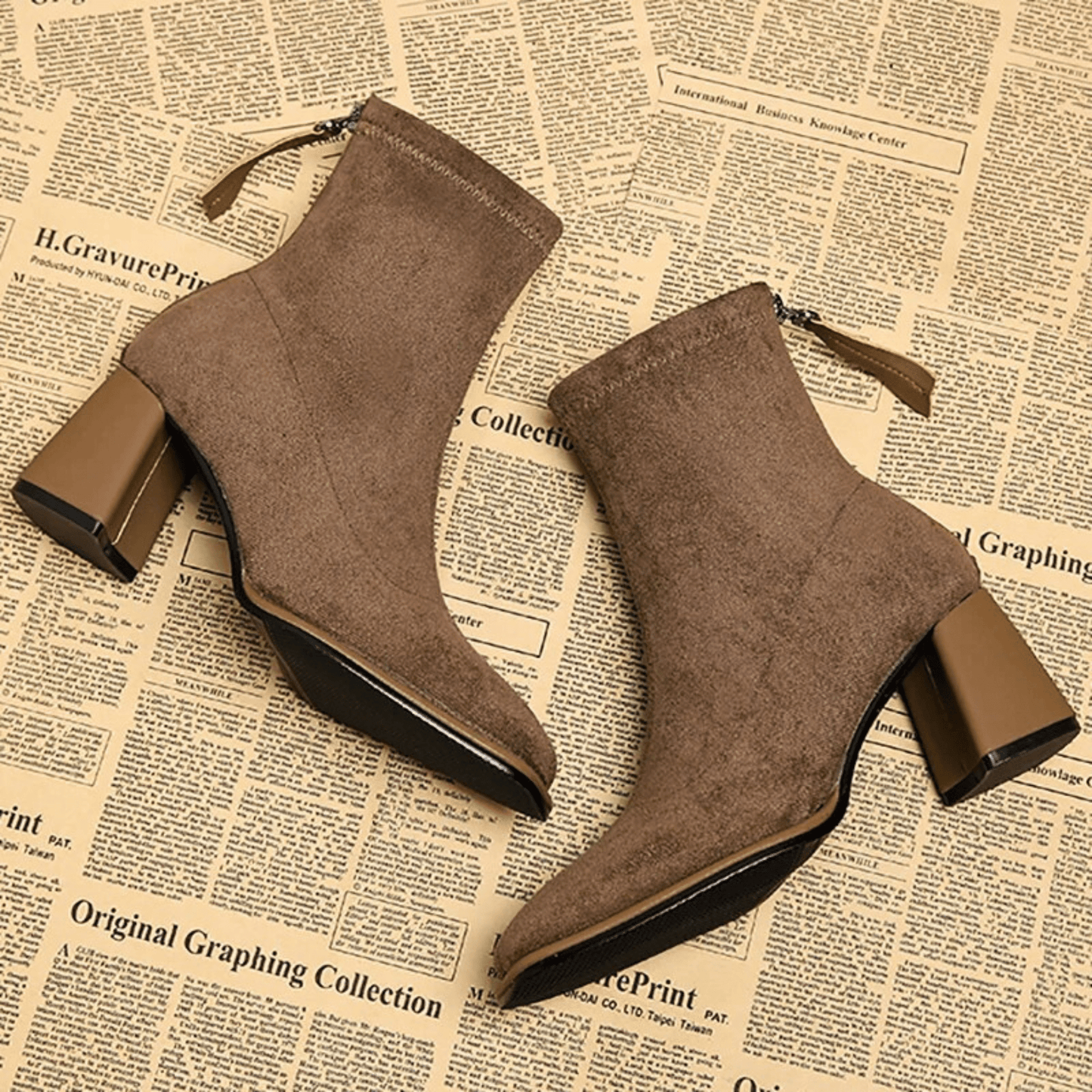 MODEGEIST Damen Ankle-Boots Reißverschluss robuste Sohle