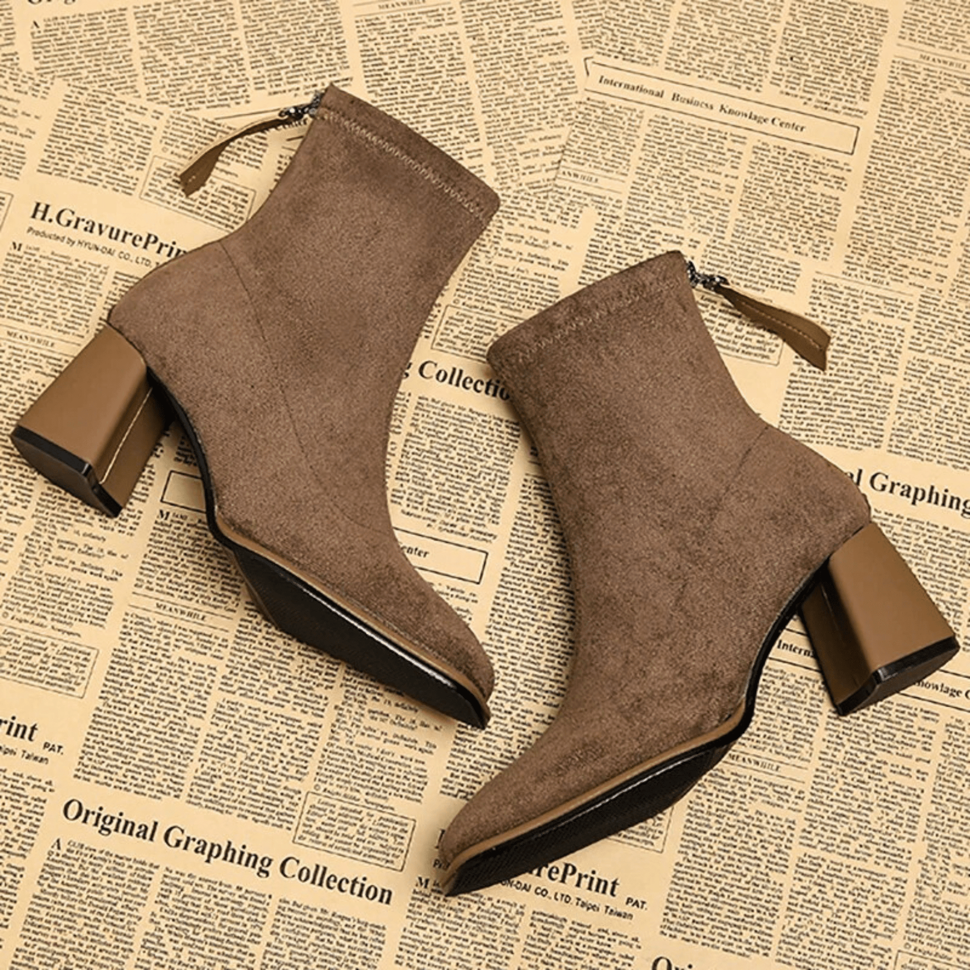 MODEGEIST Damen Ankle-Boots Reißverschluss robuste Sohle