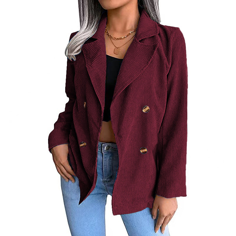 ModeGeist | Blazer - Cord - Doppelreiher - Taillierte Passform - Klassischer Jackenkragen