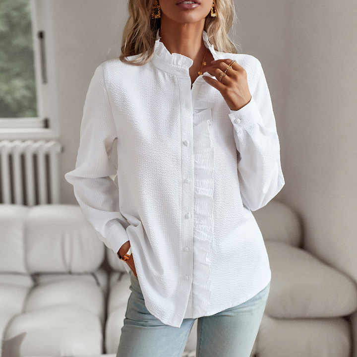 MODEGEIST Damen Leichte Sommerbluse Lange Ärmel Plissiert Fließend