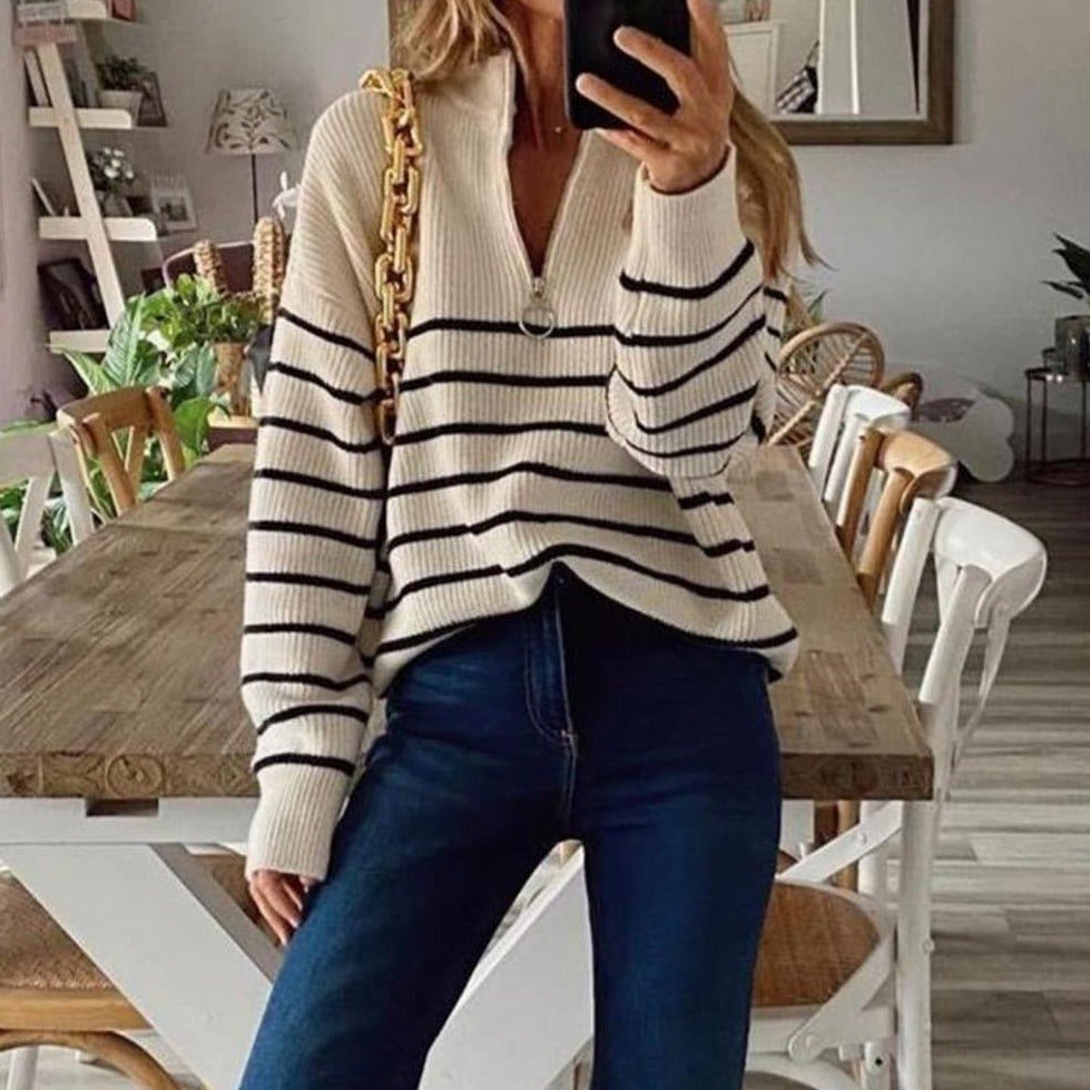 Fudus gestreiftes Sweatshirt mit Reißverschluss