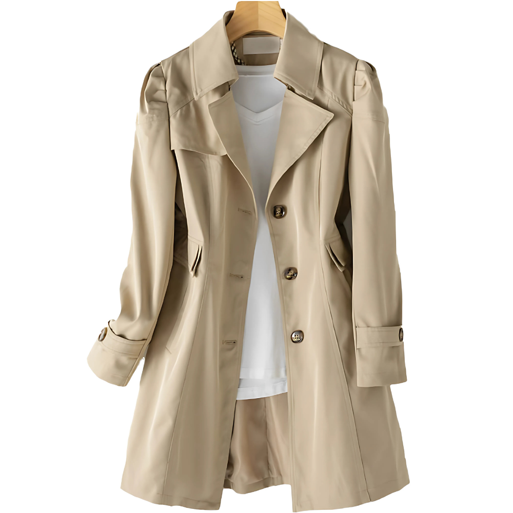 ModeGeist | Damen Beiger Trenchcoat - Wasserabweisend Mittellang