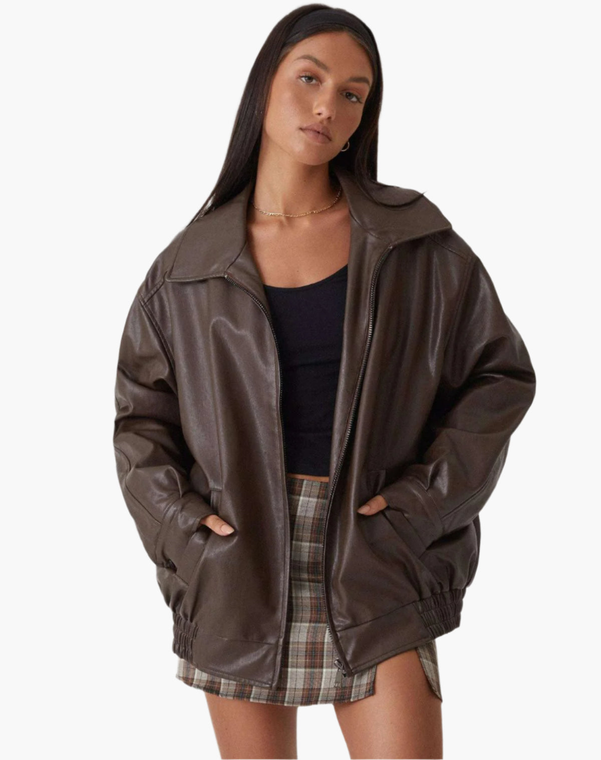 ModeGeist | Übergroße Lederjacke mit Langen Ärmeln für Damen - Herbst