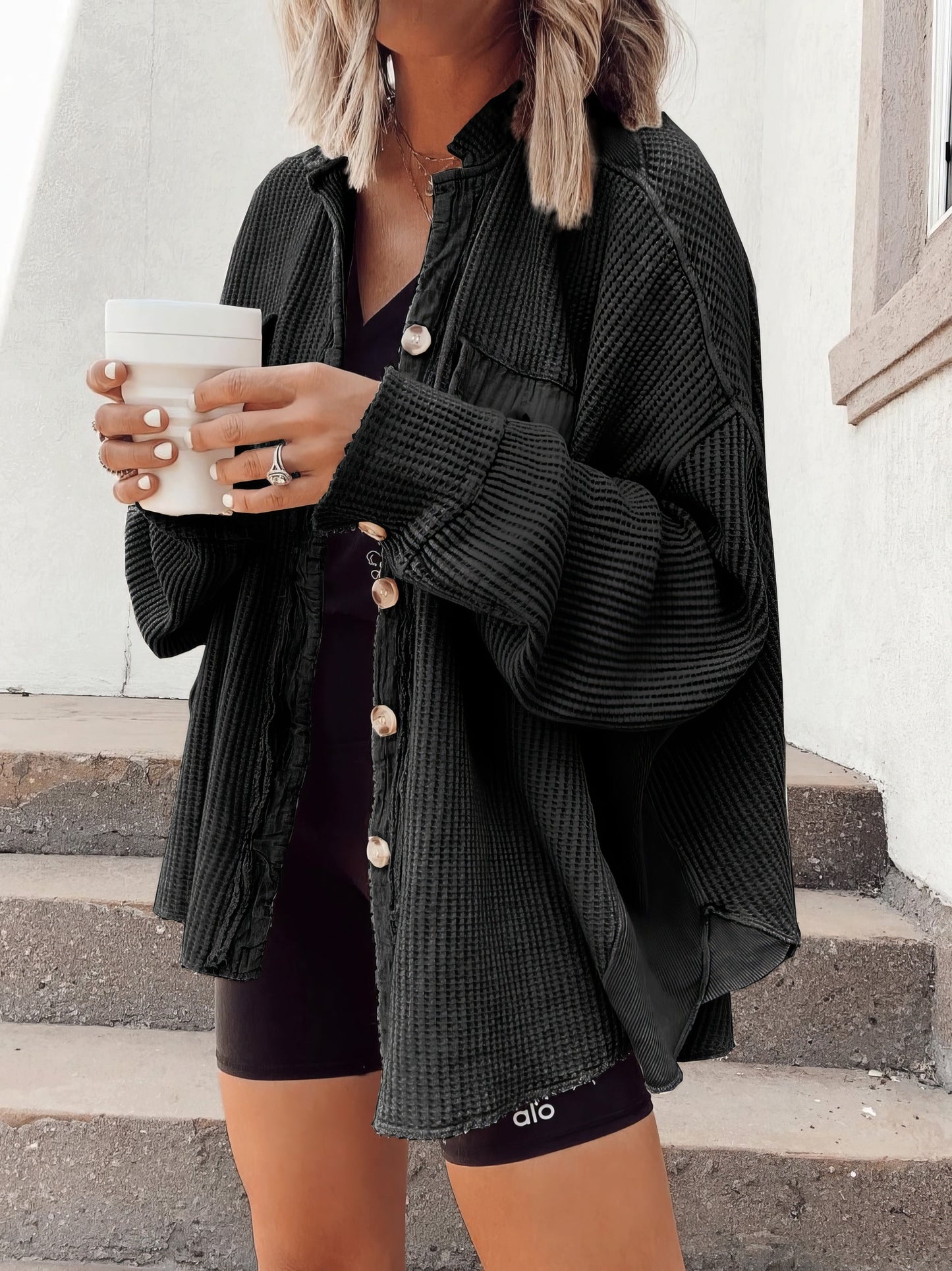 Langarmhemdjacke Xerxes mit Waffelknopf