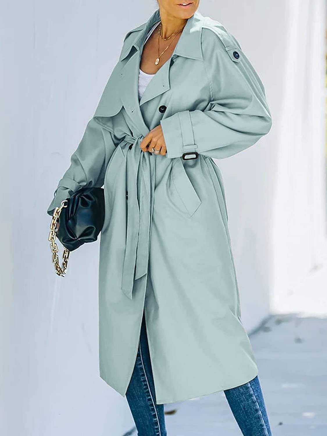 ModeGeist | Trenchcoat - Klassischer Schnitt - Knielang - Doppelt Zu Schließen mit Gürtel - Elegante Details