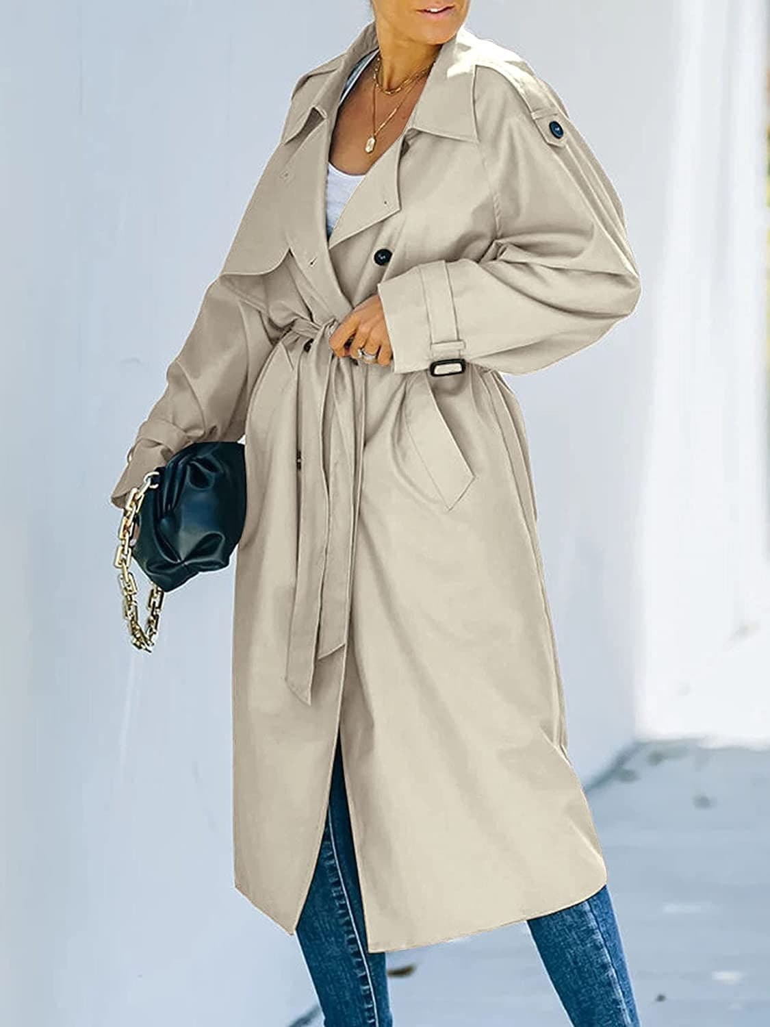 ModeGeist | Trenchcoat - Klassischer Schnitt - Knielang - Doppelt Zu Schließen mit Gürtel - Elegante Details