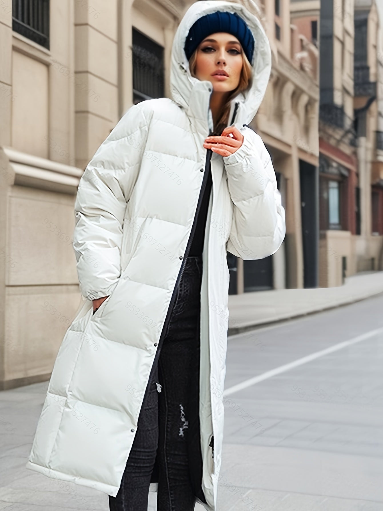 ModeGeist | Damen Langer Daunenmantel mit Kapuze für Herbst/Winter