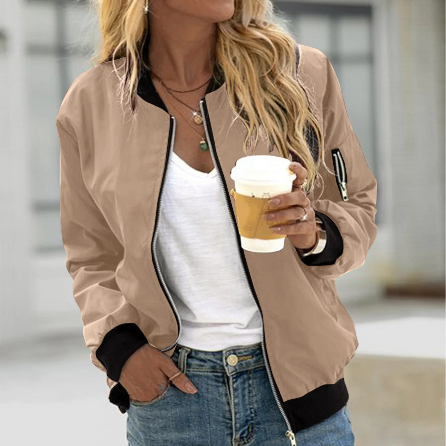 ModeGeist | Damen Stylische Bomberjacke mit Reißverschluss