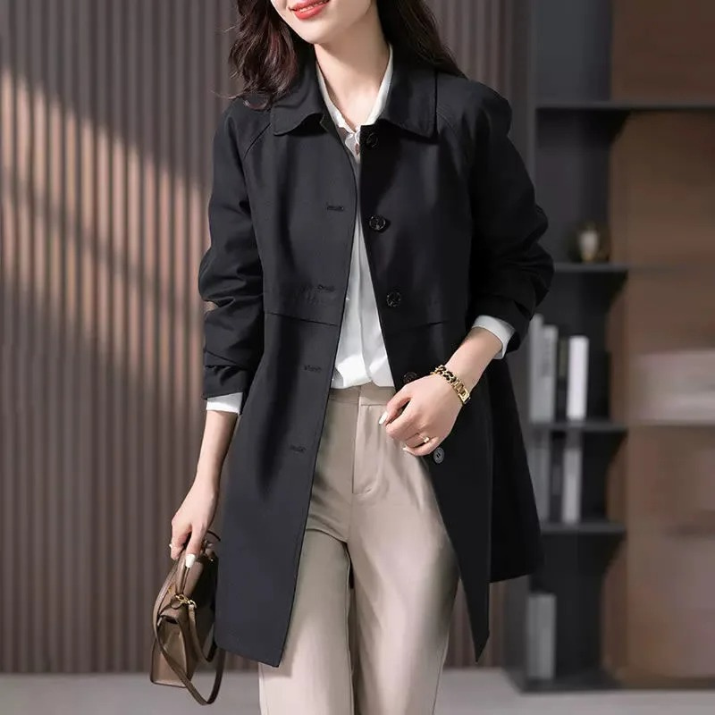 ModeGeist | Damen Stilvolle Ein-Knopf Kurze Trenchcoat